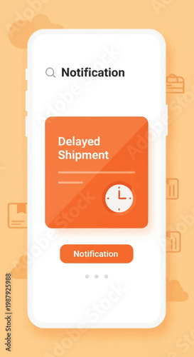 Modern UI design concept for a mobile app notification about a delayed shipment, with a clear call to action button