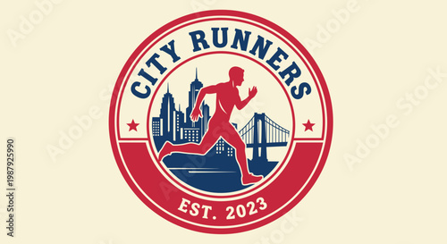 City Runners Club Emblem: Urban Endurance And Sporting Logo Featuring Dynamic Silhouette
