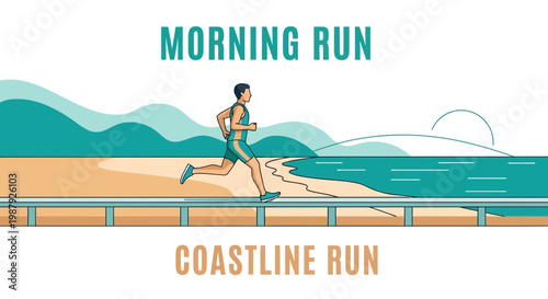 Coastal Runner Engaged In A Morning Jog Showing Physical Activity and Healthy Lifestyle
