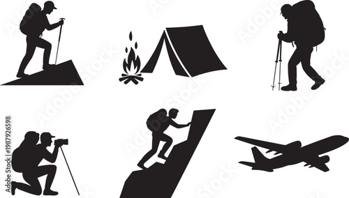 adventure travel and outdoor activities black silhouettes