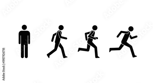 Conceptual Human Silhouettes Depicting Standing and Running Gestures on White Surface