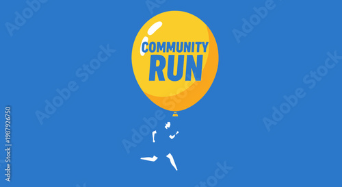 Community Run Event Concept, Featuring A Balloon And A Running Figure In Silhouette