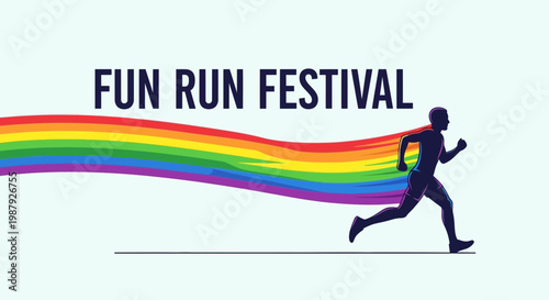 Colorful Fun Run Festival Logo Depicting a Person Sprinting with a Rainbow Streamer