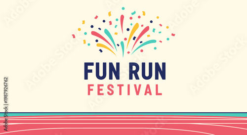Colorful Fun Run Festival Illustration With Confetti and Running Track Design