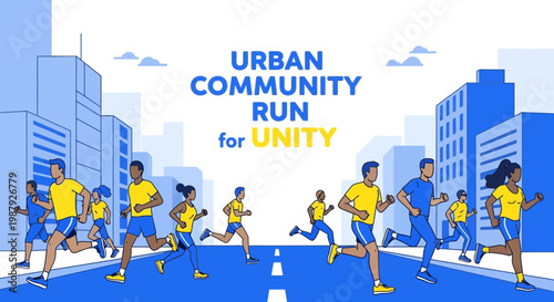 Community Run: Promoting Unity and Fitness Through Urban City Event Illustration