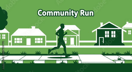 Community Run Silhouette of Athlete Jogging Through Suburban Neighborhood Scene