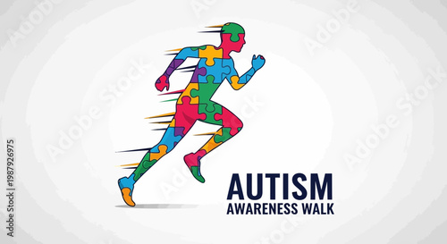 Colorful Puzzle Runner Symbolizing Autism Awareness and Community Support for Inclusive Events