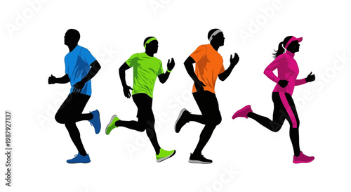 Colorful Runners Silhouettes in Modern Design for Health and Fitness Concepts