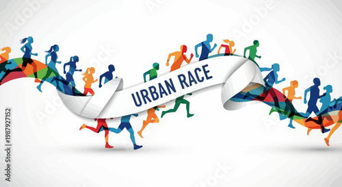 Colorful Running Event With Participants in an Urban Setting Race Visualization