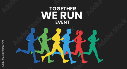 Colorful Running Event With Silhouetted Figures Promoting Participation And Community Spirit