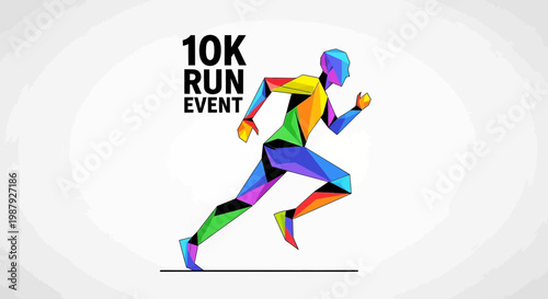 Colorful Running Man Illustration For 10K Run Event Design And Athlete Performance