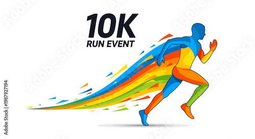 Colorful Running Man Illustration For 10K Run Event Design Competition Or Sport Activities