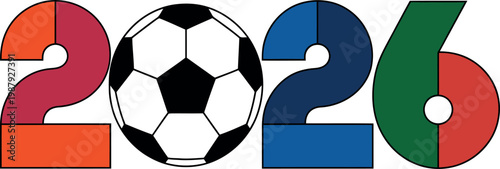 Football tournament 2026 event branding with soccer ball and year display