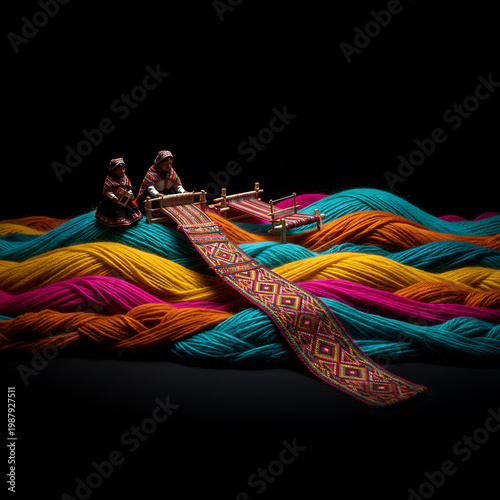 Peruvian Andean Textile Weaving Miniature with Vibrant Ethnic Patterns