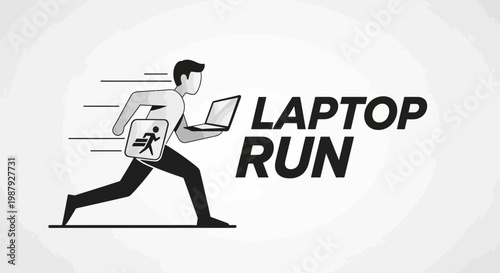 Conceptual Illustration: Dynamic Laptop Run Demonstrating Speed and Efficiency in Business context
