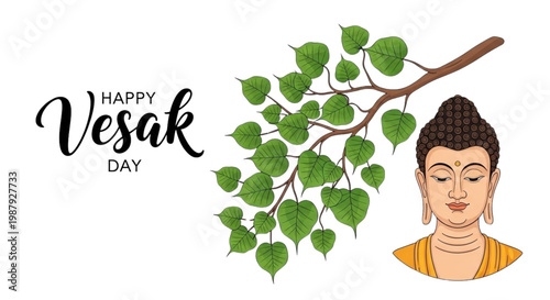 Vesak Day Celebration Buddha Bodhi Tree Peaceful Spiritual Greeting Card Design for Buddhist Holidays