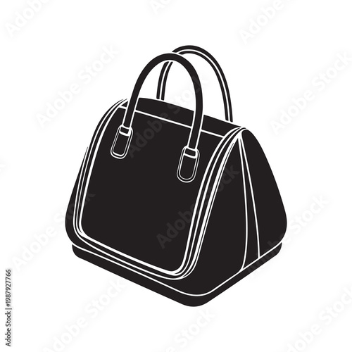 Black handbag with white outlines and two handles on white background  simple illustration