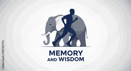 Conceptual Illustration Exploring Memory, Wisdom, and Perseverance with an Elephant and a Runner