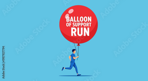Conceptual Illustration Of A Person Running With Support Balloon, Dream And Hope Concept