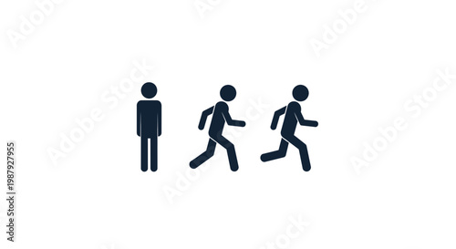 Conceptual Pictogram Depicting Standing, Walking, and Running Human Figures in Silhouette