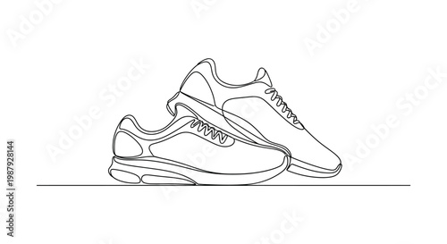 Minimalist Line Art Drawing of Two Sneakers on White Background