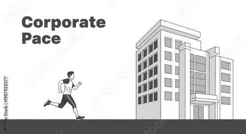 Corporate Runner in Motion Towards Building Illustrating Professional Ambition and Drive