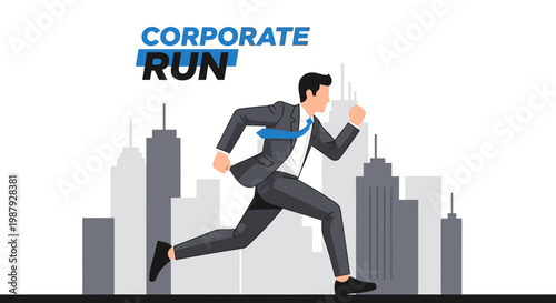 Corporate Runner in Cityscape, Concept of Business Success, Achieving Goals and Ambition