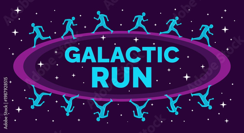 Cosmic Runners Soaring Through Space Above The Galactic Run Logo Illustration in Purple