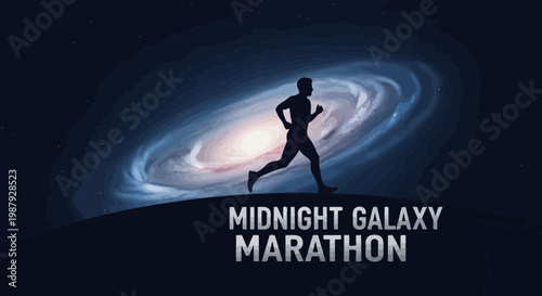 Cosmic Runner Silhouetted Against a Swirling Galaxy For Midnight Marathon