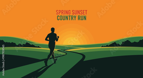 Country Runner Sprinting Towards Sunset: A Vibrant Scene of Nature and Athletic Endeavor