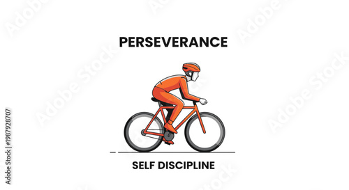 Cyclist Demonstrating Perseverance and Discipline on a Bicycle Minimalistic Illustration