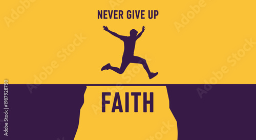 Courageous Leap of Faith, Illustrative Visual Representing Perseverance And Never Giving Up