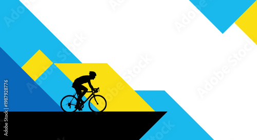 Cyclist Silhouetted Against Geometric Shapes Representing Sporty Energy and Design