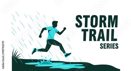 Courageous Runner Braving Rainstorm During Storm Trail Series Event