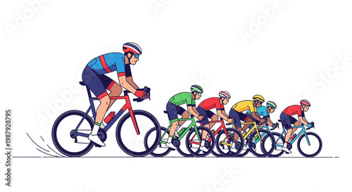 Cyclists Racing In A Competive Competition During A Cycling Race Illustration