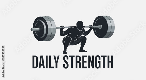 Daily Strength Training: Silhouette Of Athlete Lifting Weights, Workout Concept Illustration