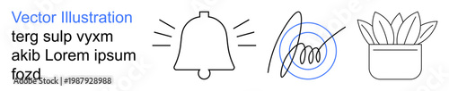 Notifications, alerts, restrictions, no access, user interface, design elements. A bell icon, a crossed-out coil and a potted plant. Notifications and restrictions icon visualization