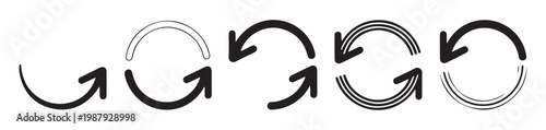 Semicircular arrows vector set in black, showing reload, refresh, and undo actions.
