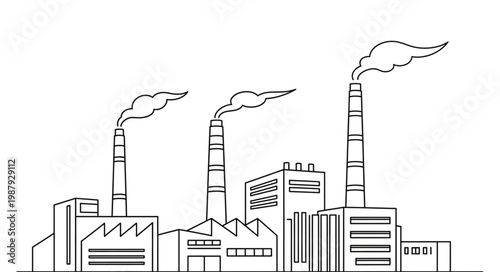 Industrial Factory Buildings with Smoke Stacks Emitting Smoke.