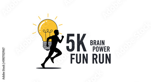 Creative 5K Fun Run Logo Representing Exercise, Brainpower, And Bright Ideas