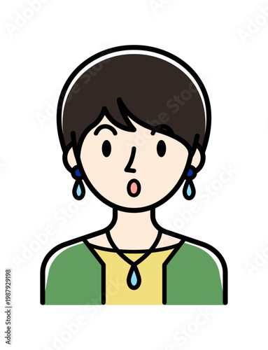 ベクターイラスト素材：驚いてびっくりしている若い女性アイコン