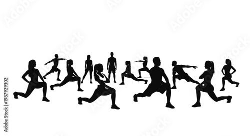 Diverse Group Engaged in Dynamic Fitness Routines Performing Lunges