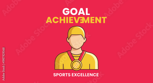Depicting Goal Achievement And Sports Excellence With A Winner's Medal On A Red Background