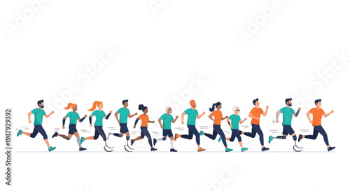 Diverse Group Of Athletes Running Together, Promoting Inclusivity And Empowerment With Determination