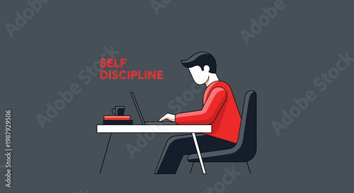 Depiction Of A Person Concentrating And Working Hard On A Laptop With Self Discipline Theme