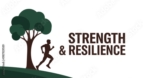Depiction Of Strength And Resilience With Runner And Nature Graphics On White Background