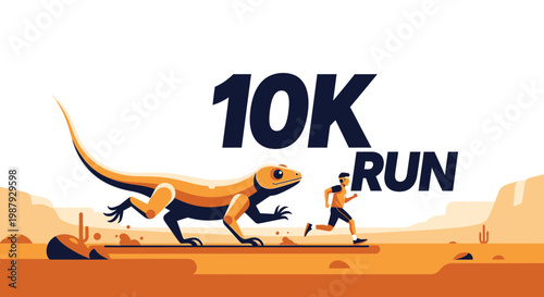 Desert 10K Run Competition Depicting Athlete with Lizard, Concept Illustration for Fitness Events