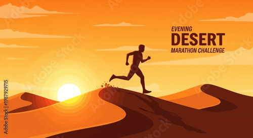 Desert Marathon Challenge Evening: A Silhouette of a Runner in Warm Sunset Hues