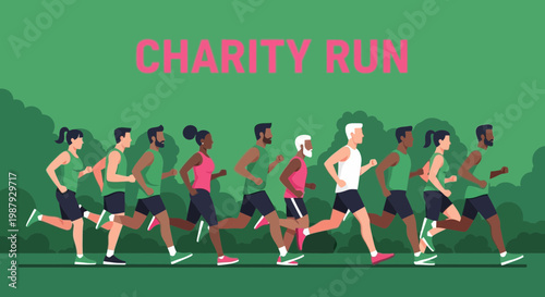 Diverse Group Running Together in a Charity Event, Promoting Community and Support