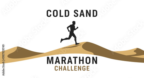 Desert Runner Silhouette Ascending Sandy Dune For Cold Sand Marathon Event